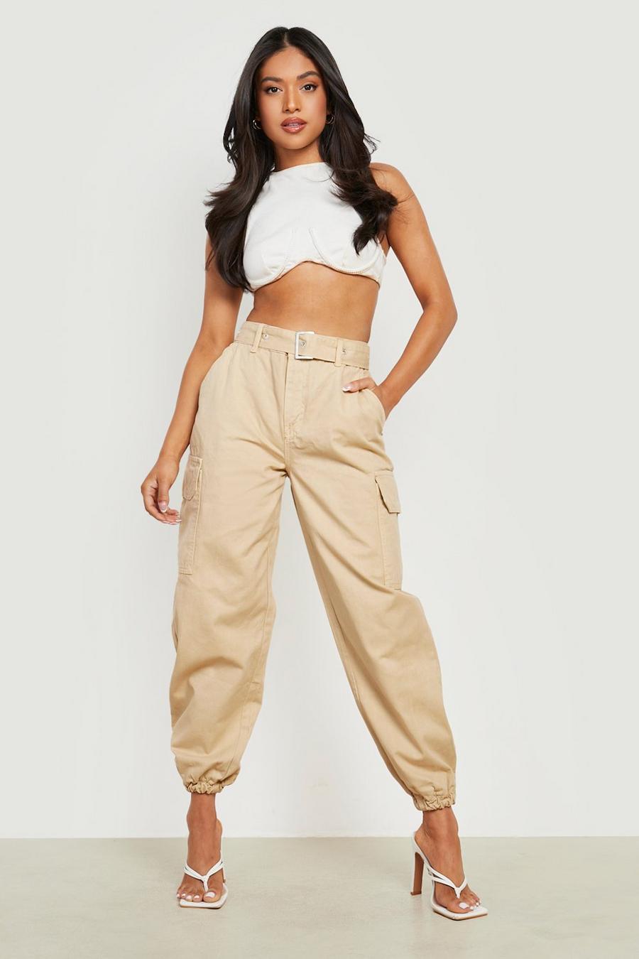 Stone Petite Eyelet Belted Cargo Cuffed Track Pants image number 1