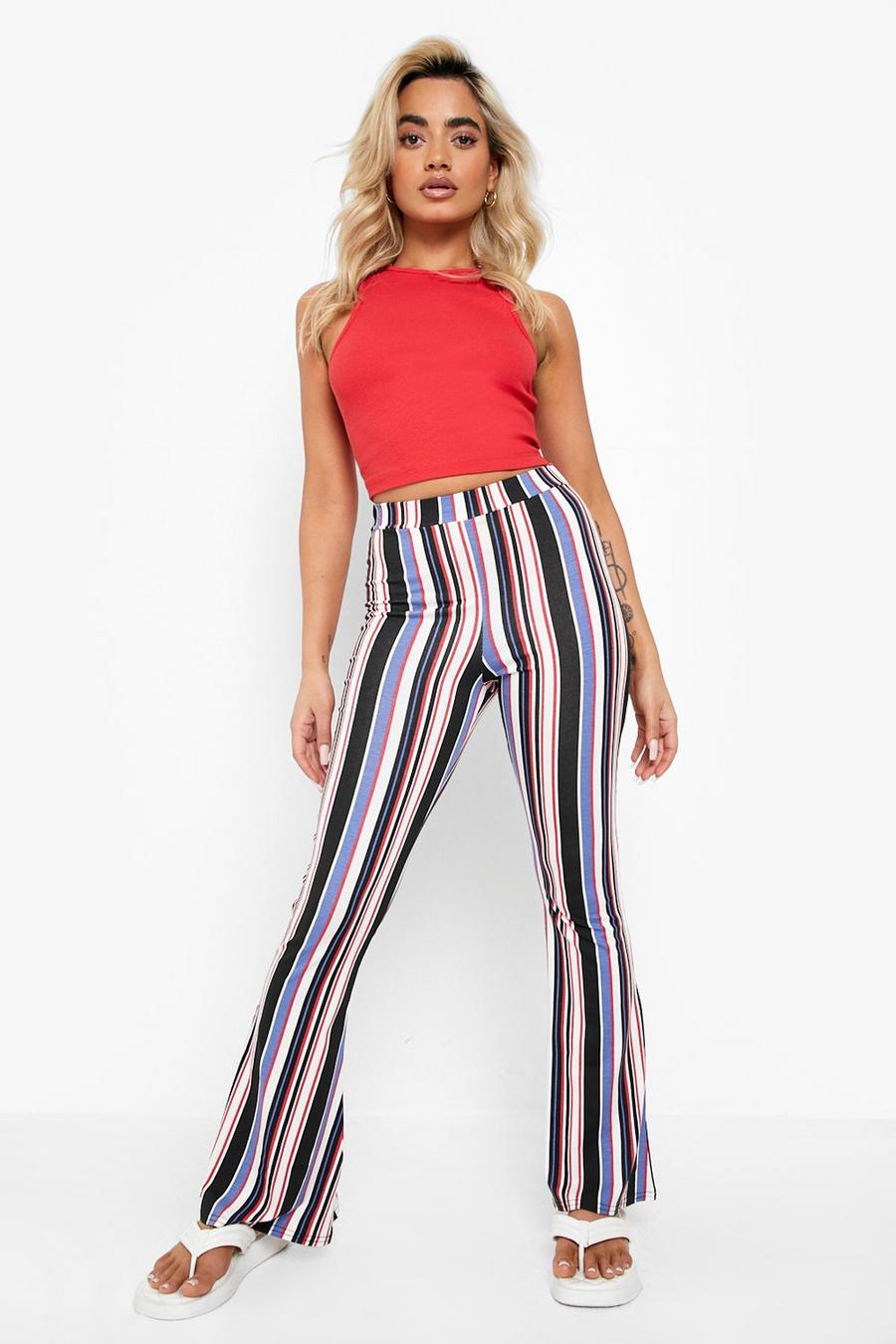 Multi Petite Striped Print Jersey Knit Flares image number 1