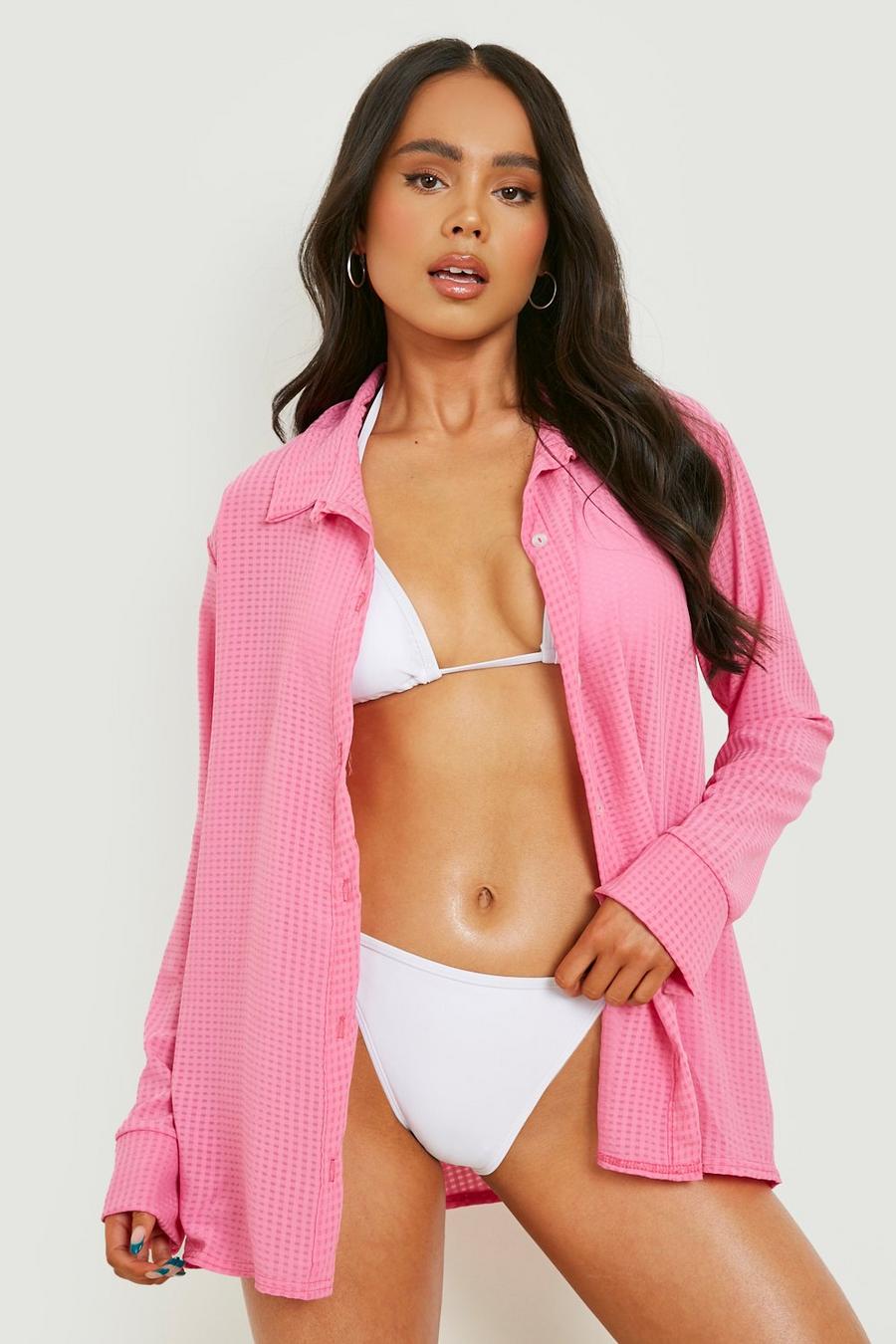 Hot pink rosa Petite Oversized Cheesecloth Shirt