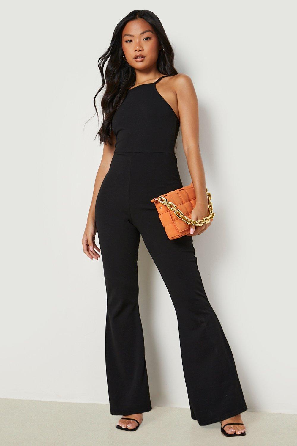 Petite Halter Neck Kick Flare Jumpsuit