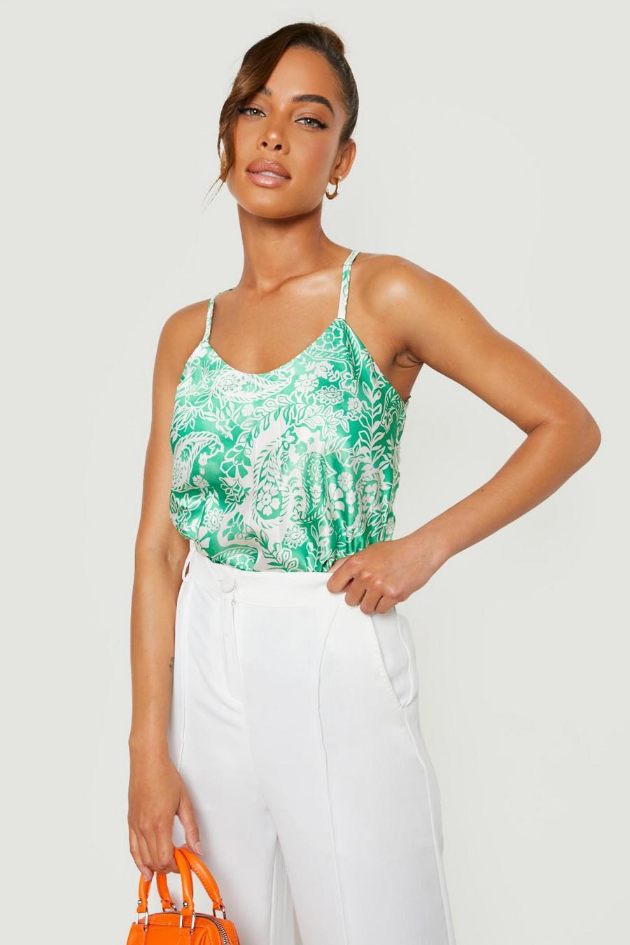 Green Paisley Print Racer Back Cami image number 1