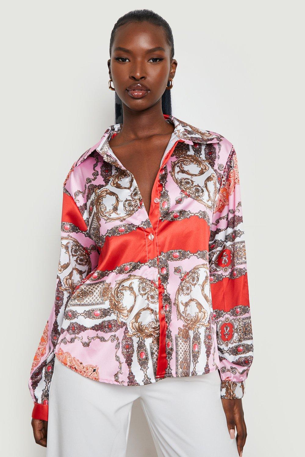 Chain Print Satin Shirt boohoo