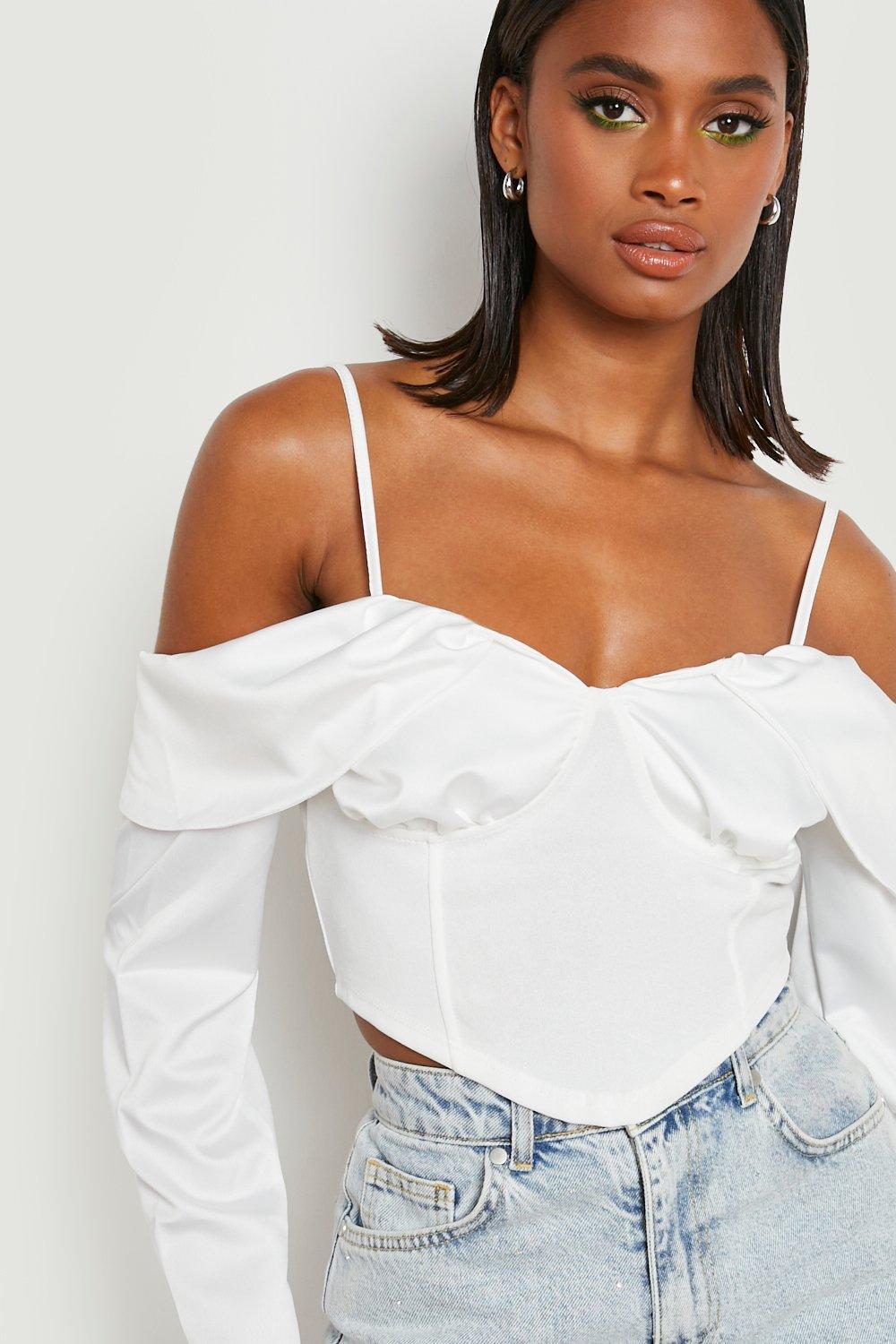 White Satin Corset Tops for Women - Up to 70% off