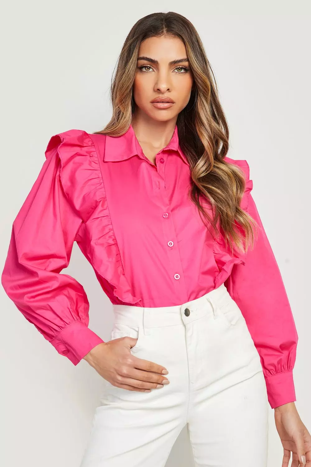 Ruffle front dress outlet shirt