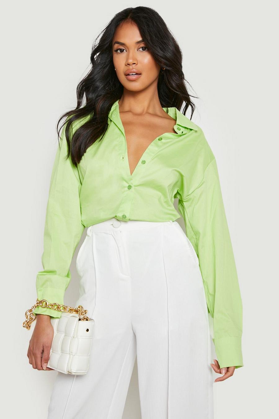 Lime Shoulder Pad Cotton Shirt  image number 1