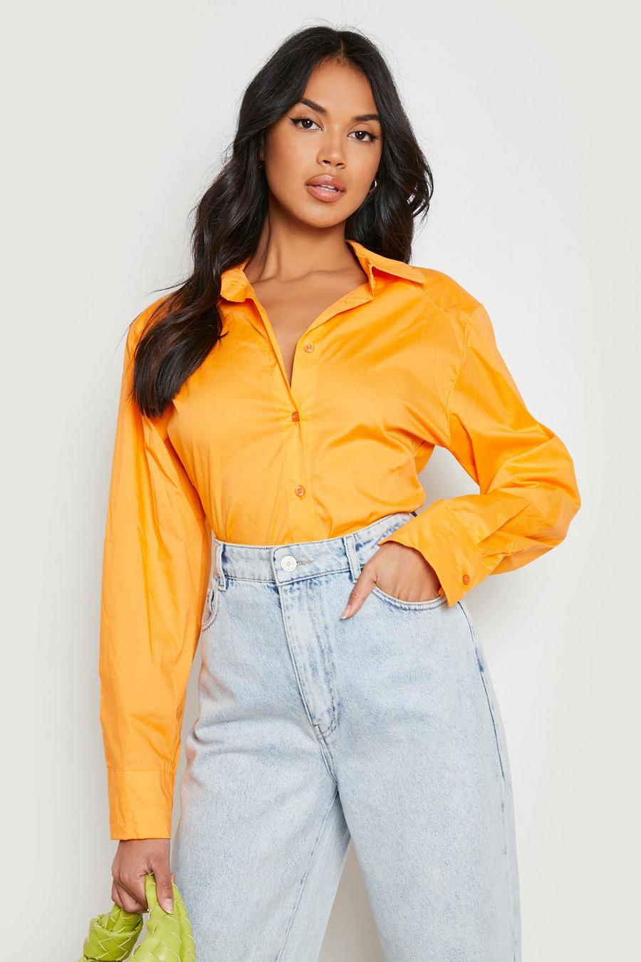 Orange Shoulder Pad Cotton Shirt  image number 1