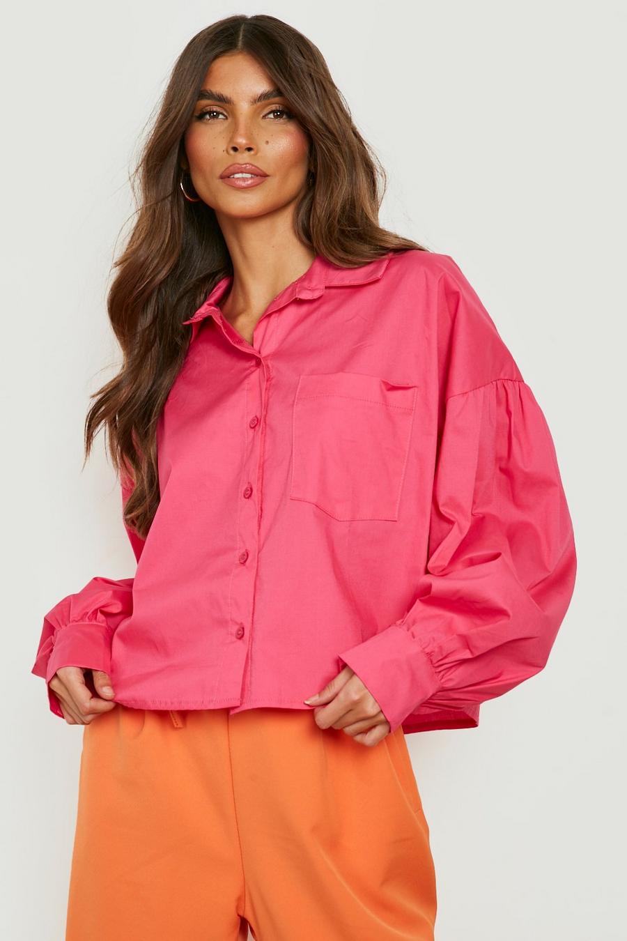 Pink Cotton Boxy Volume Sleeve Shirt image number 1
