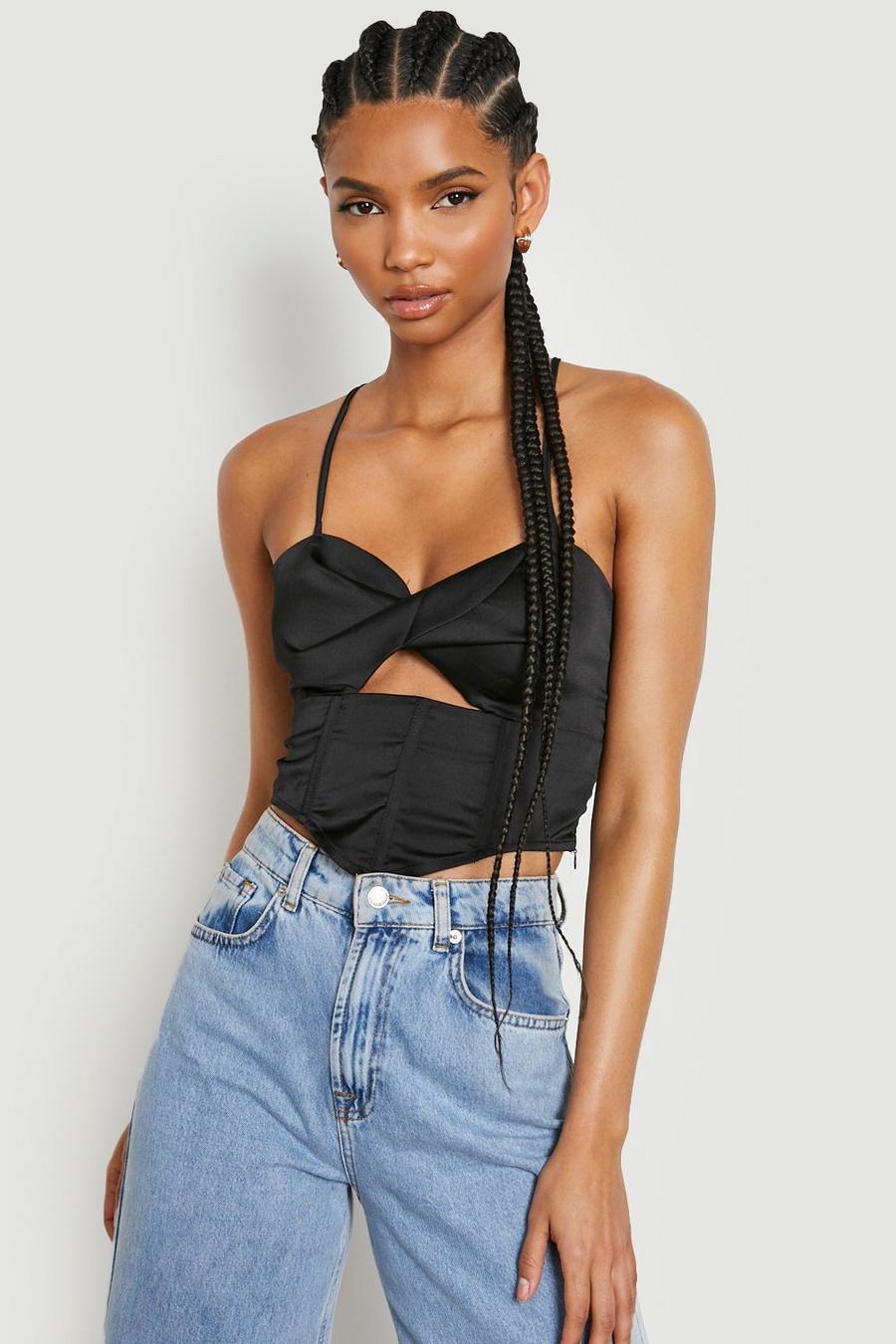 Black Tall Twist Front Cut Out Corset