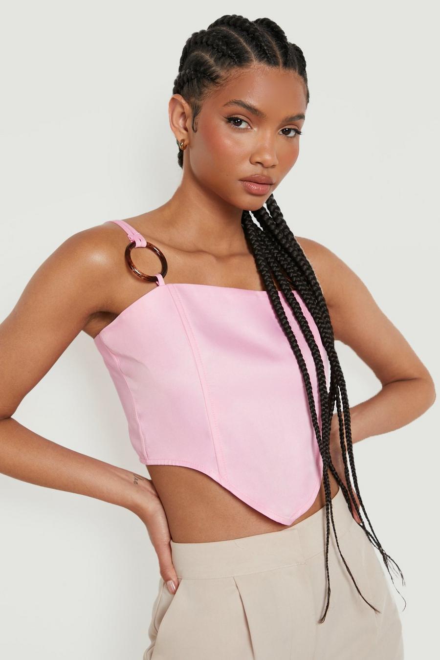 Baby pink Tall Ring Detail Double Strap Corset Top image number 1
