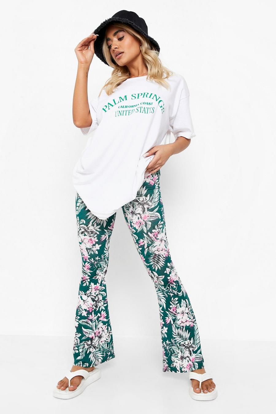 Pantaloni a zampa Petite in jersey con stampa a fiori, Green verde