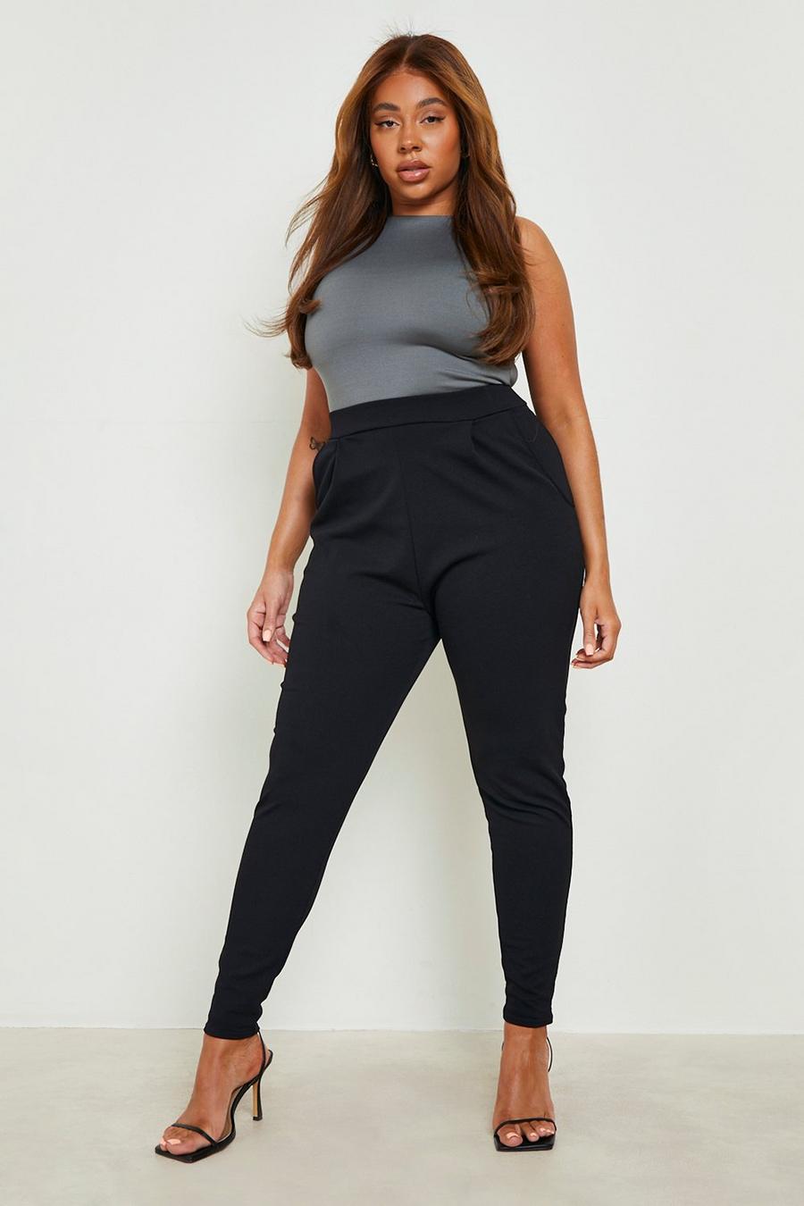 Pantaloni Plus Size con pieghe frontali, Black image number 1