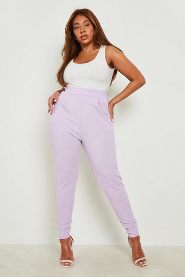 Lilac Purple Plus Pleat Front Trousers