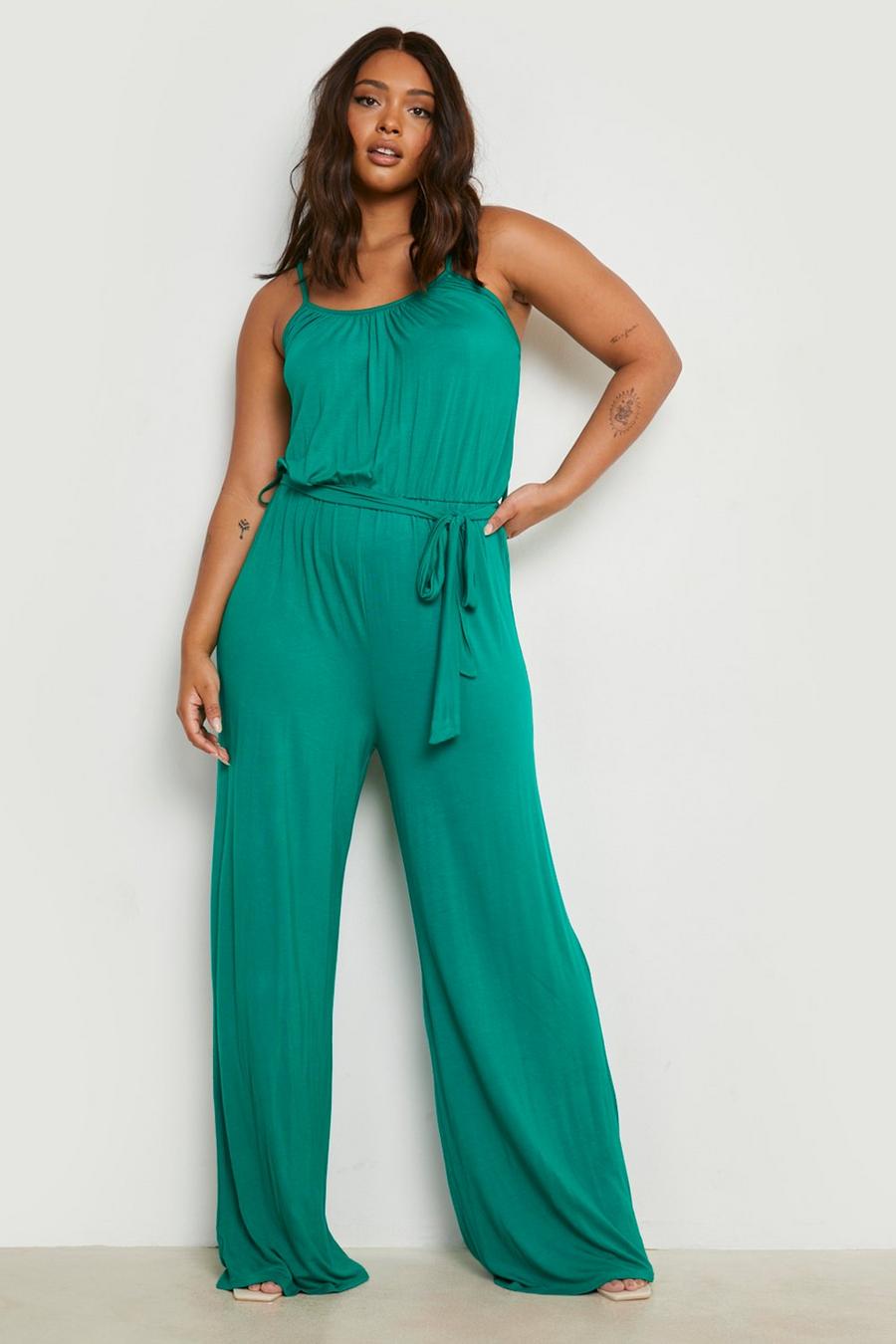 Green Plus Strappy Jersey Wide Leg Jumpsuit image number 1