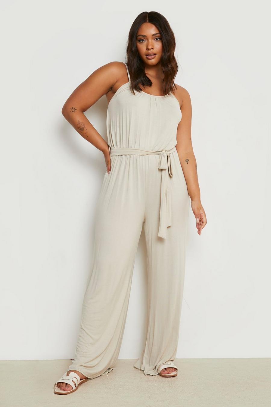 Stone Plus Strappy Jersey Knit Wide Leg Jumpsuit image number 1