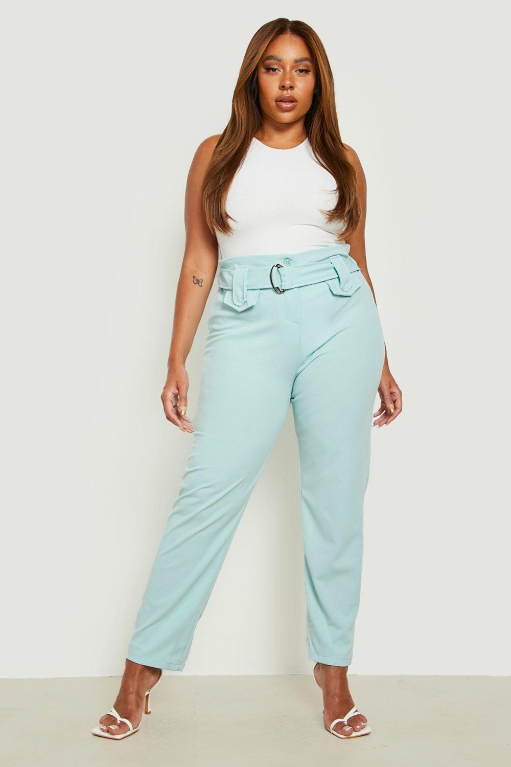 Plus Woven Textured Belted Wide Leg Pants