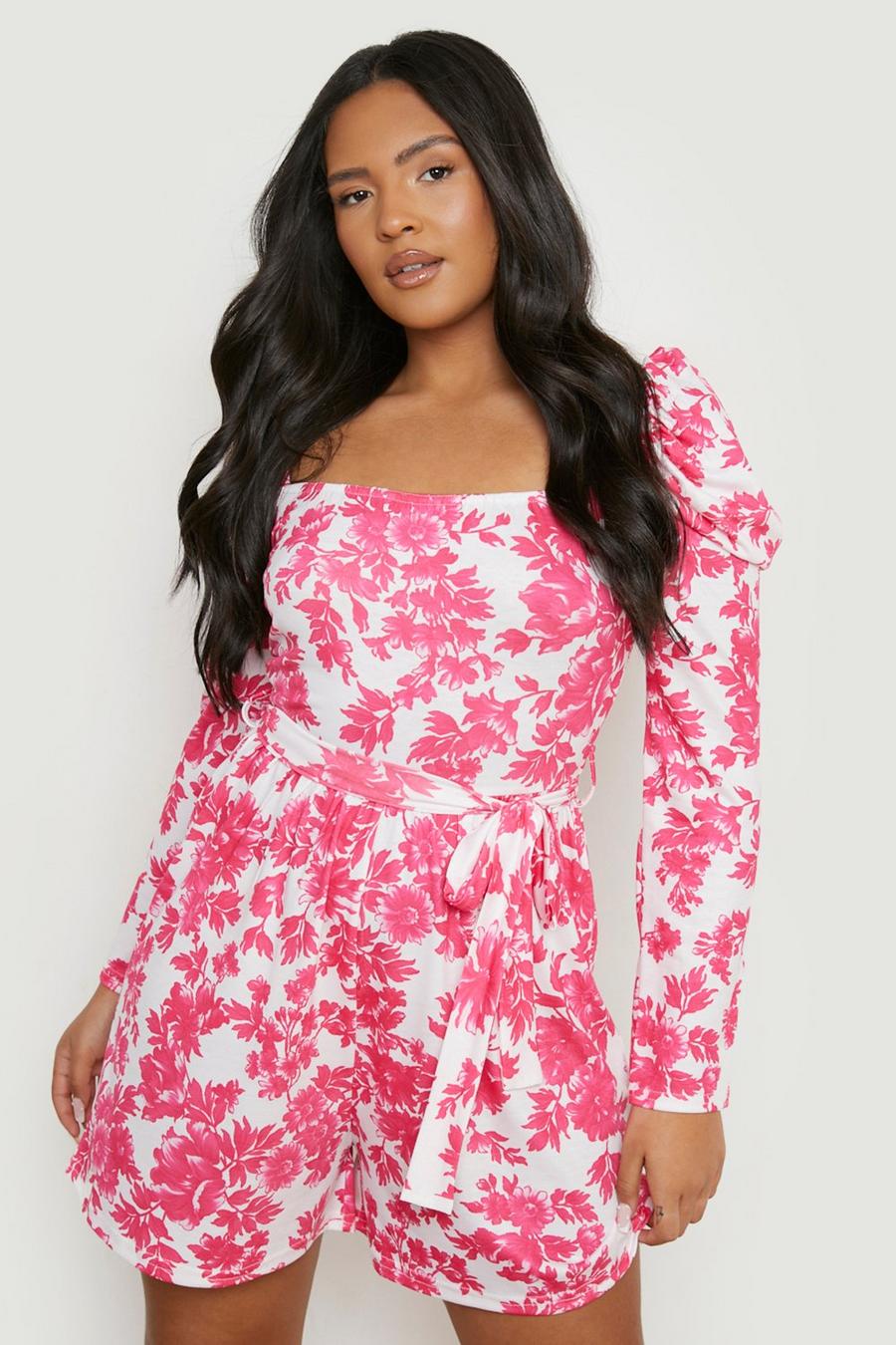 Pink Plus Porcelain Puff Sleeve Belted Playsuit image number 1