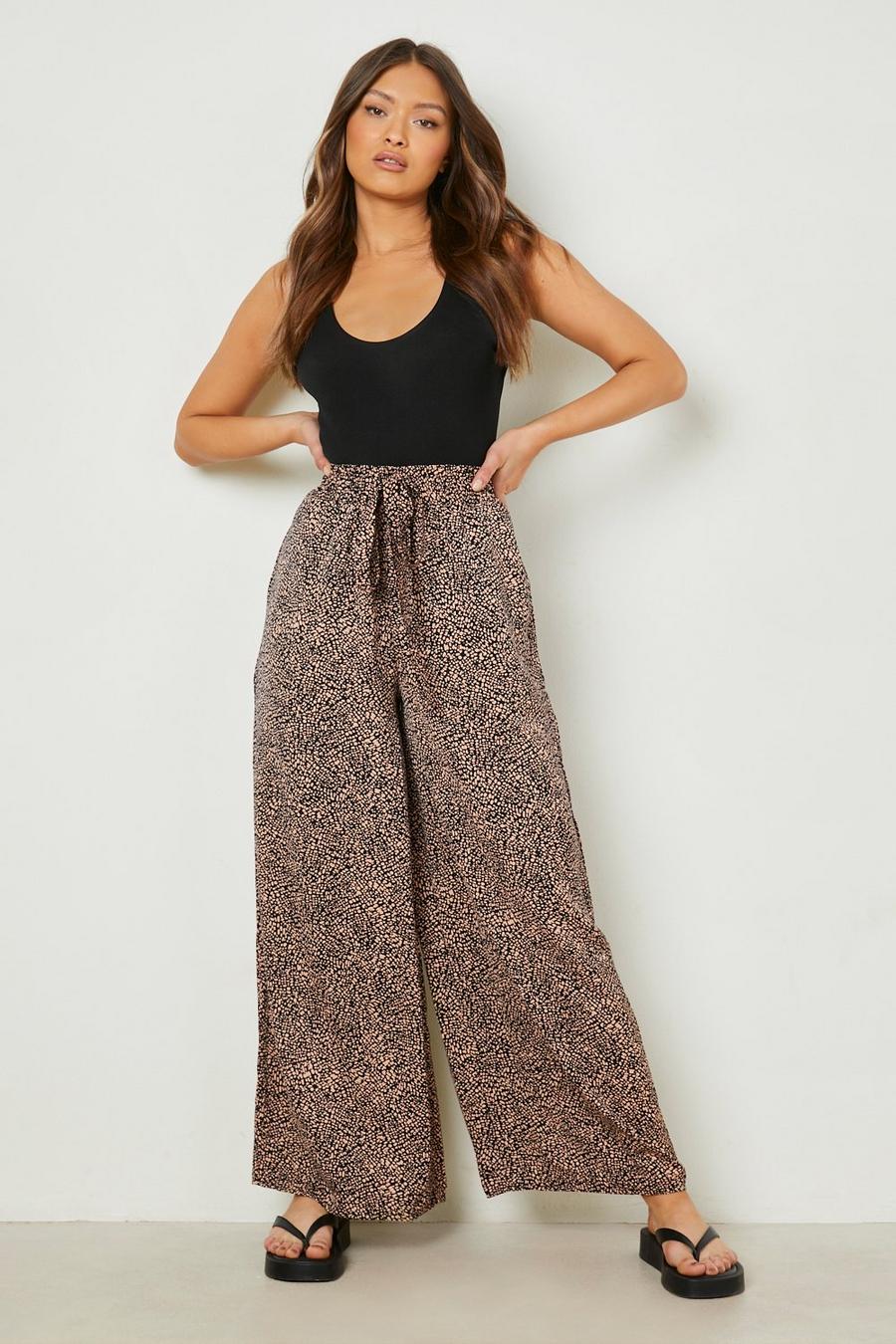 Brown High Waisted Leopard Print Wide Leg Pants image number 1