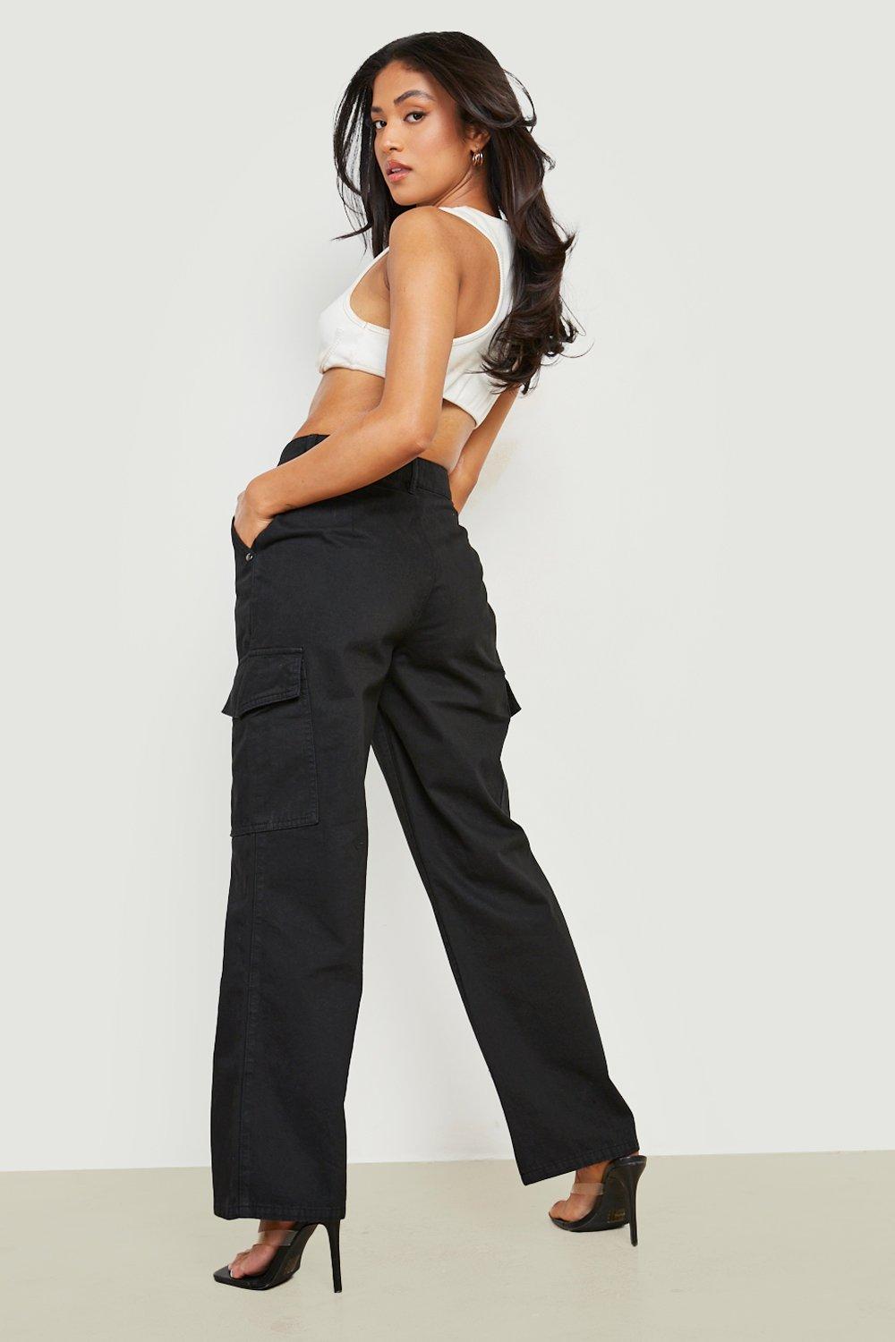 Boohoo Petite Folded Waistband Relaxed Fit Cargo Trousers in White