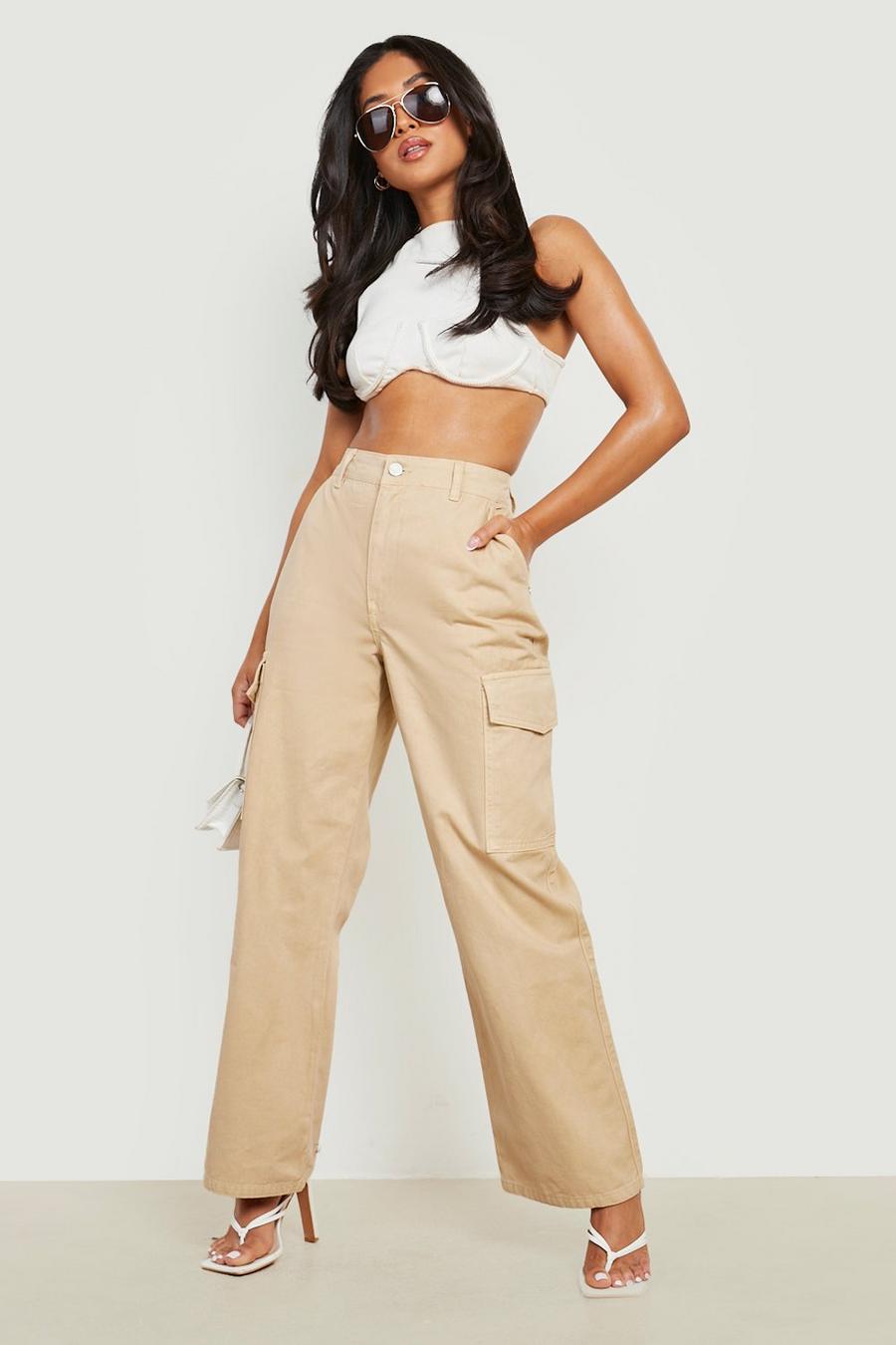 Stone beige Petite Wide Leg Relaxed Cargo Trouser image number 1