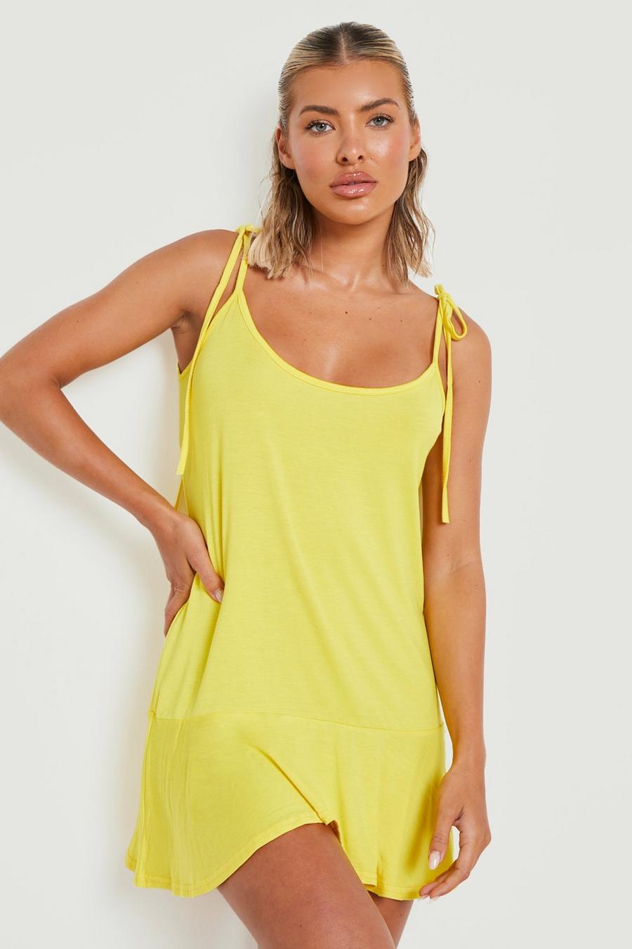 Yellow Jersey Strappy Swing Beach Dress image number 1