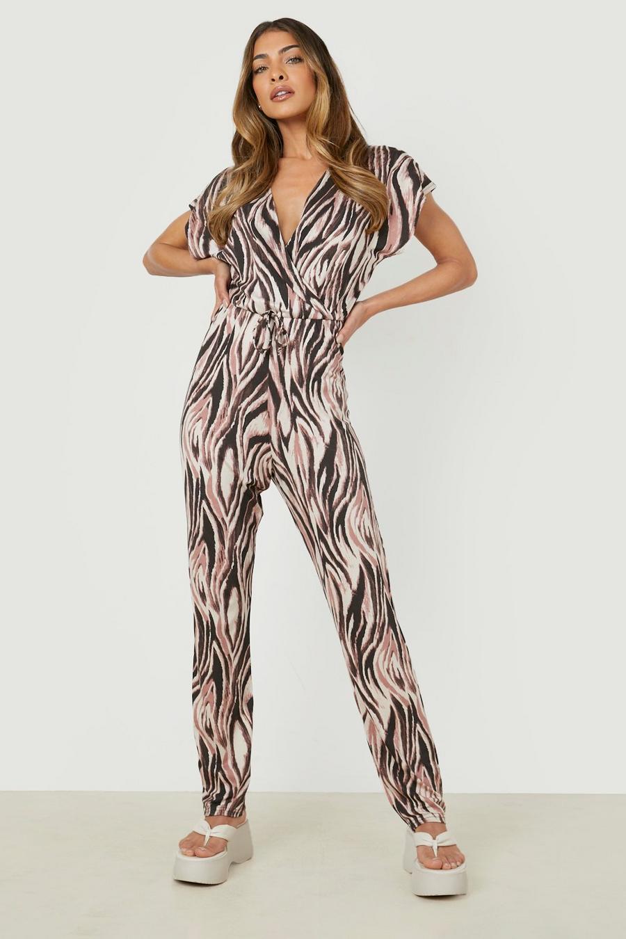 Brown Animal Belted Jumpsuit