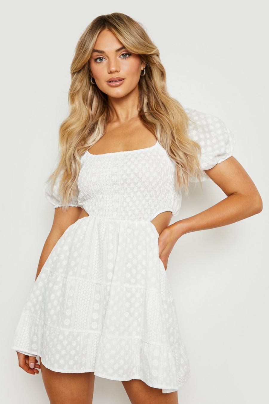 White Premium Eyelet Cut Out Beach Dress image number 1