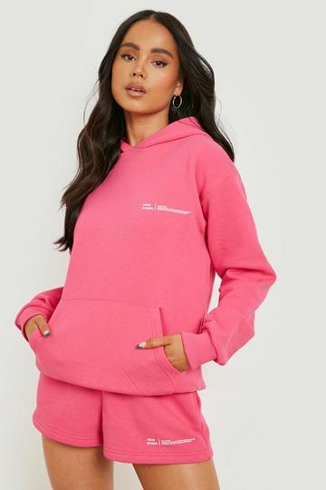 Petite Text Print Hooded Short Tracksuit hot pink