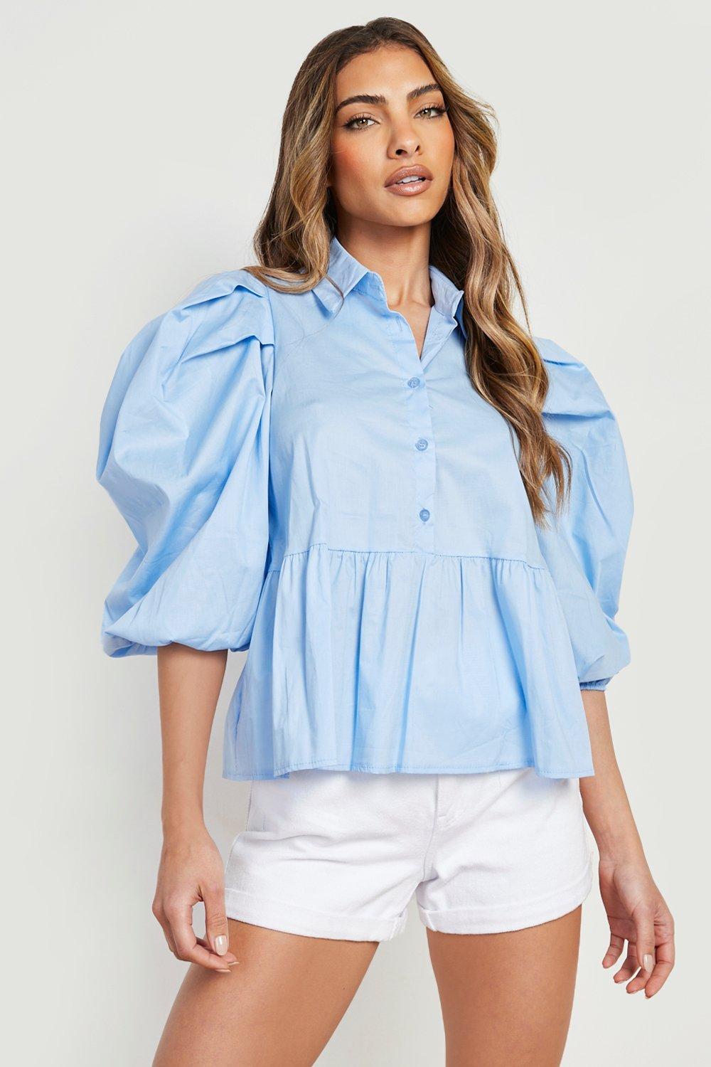 Cotton Volume Sleeve Smock Shirt | boohoo