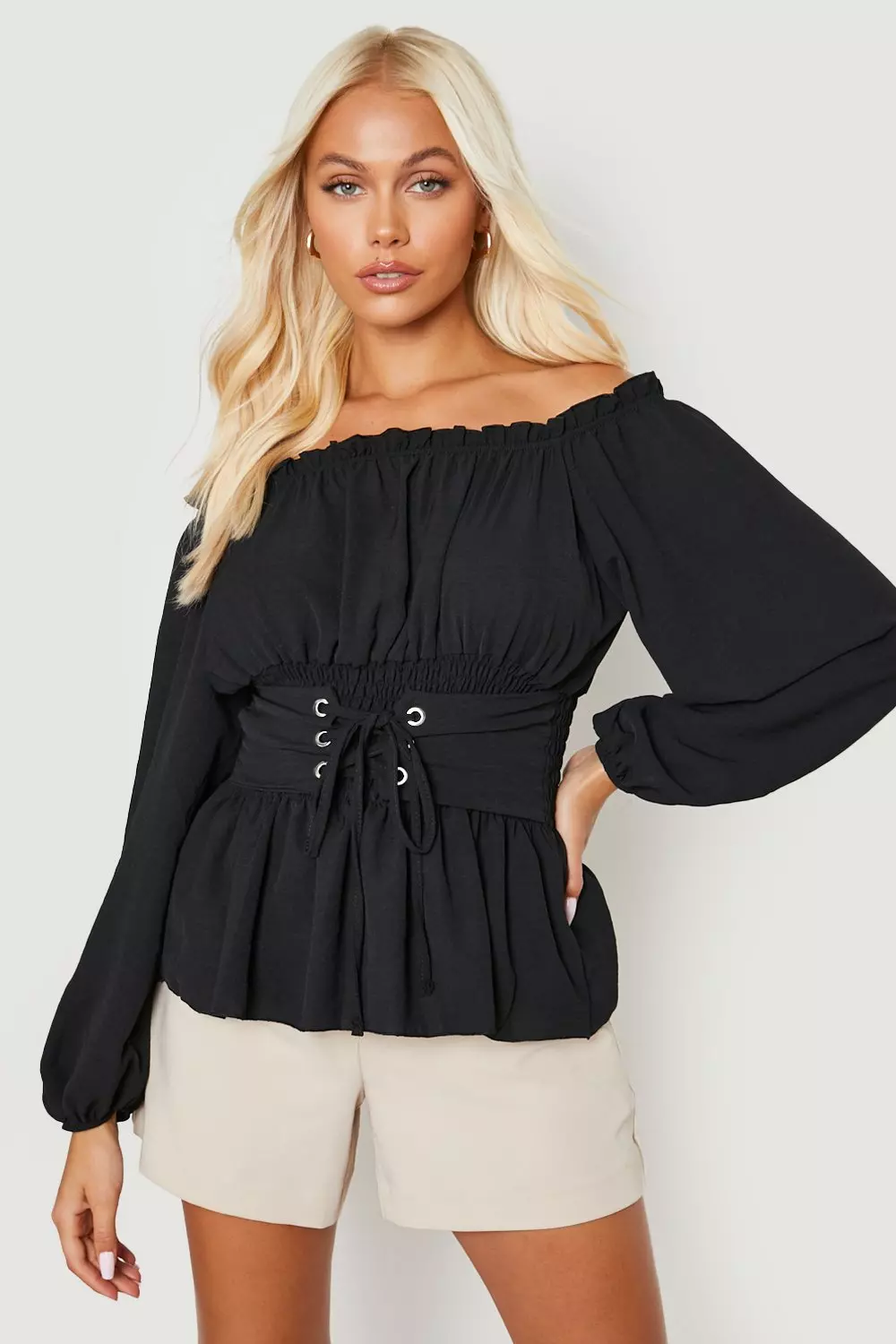 Black bardot hotsell peplum top