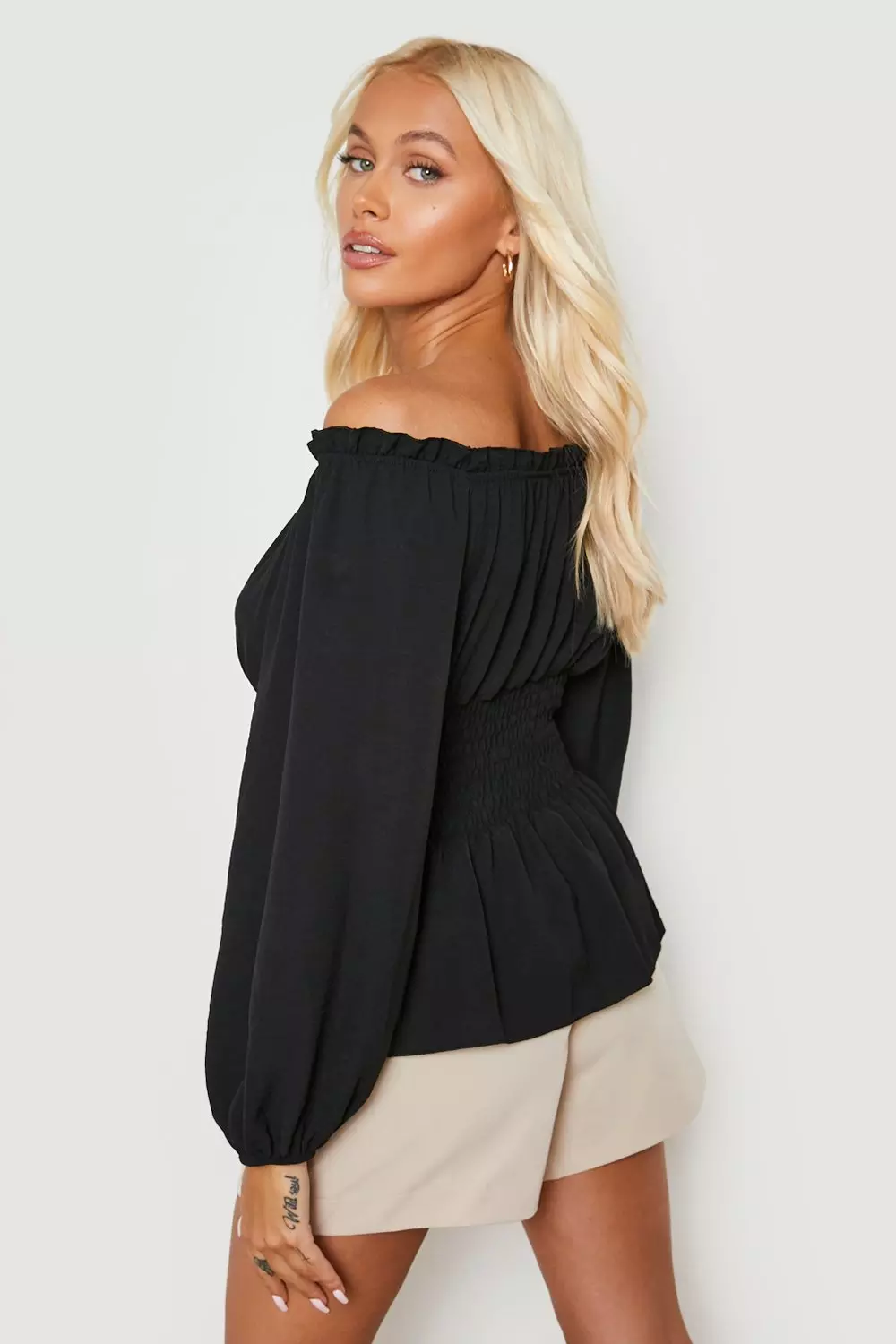 Black bardot 2025 peplum top