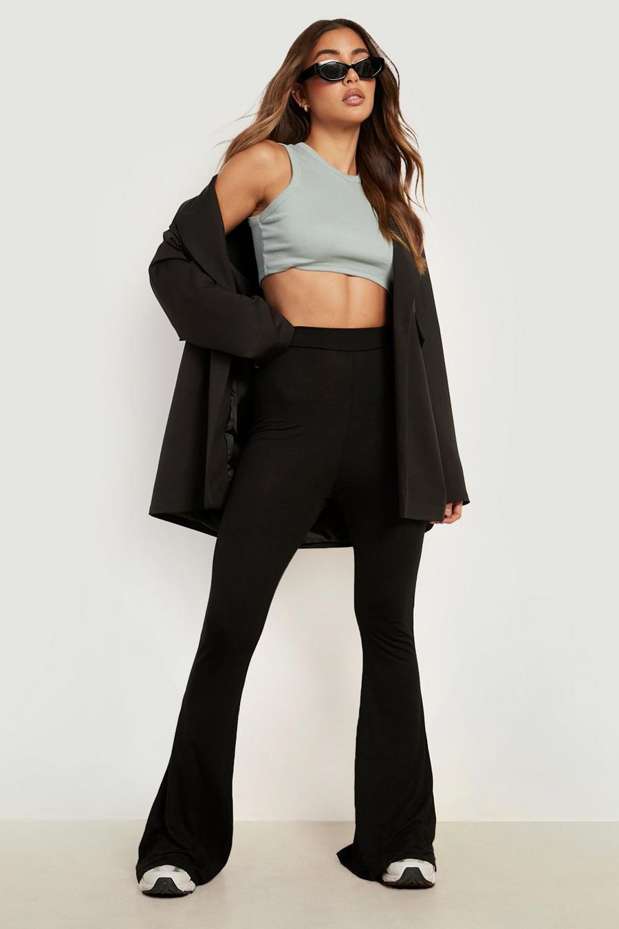 Black High Waist Basic Fit And Flare Trouser