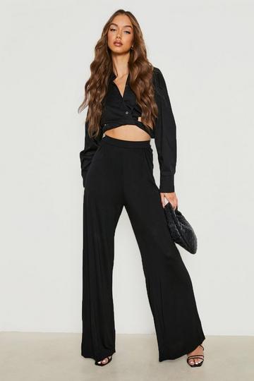 Black Basics High Waisted Soft Wide Leg Pants