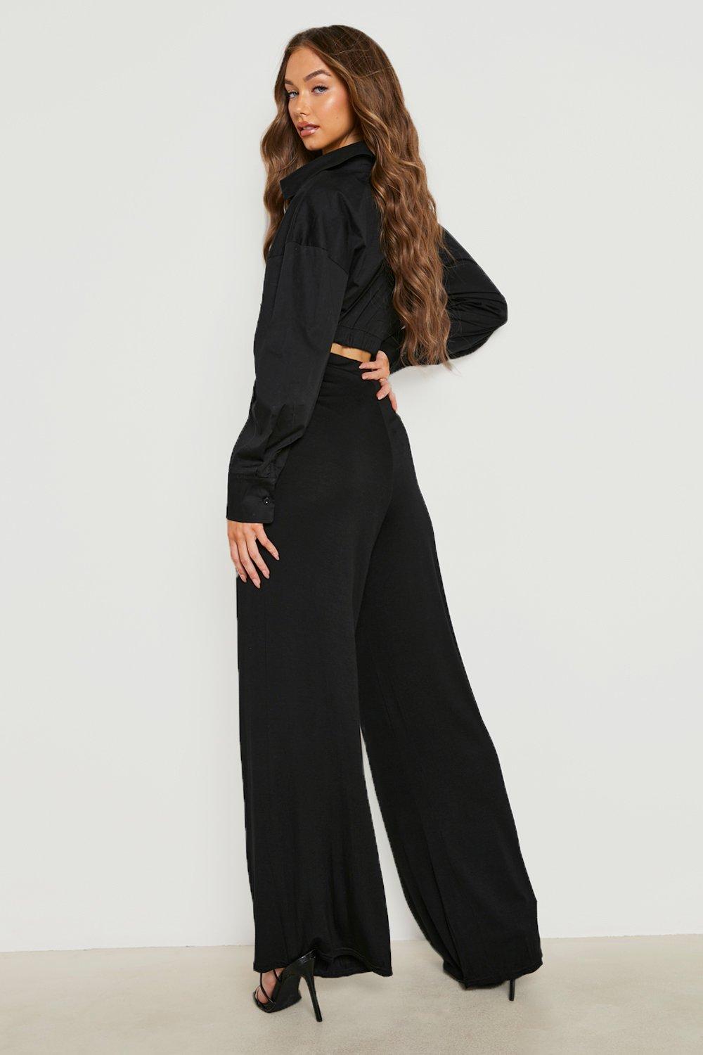 PLUSH WIDE LEG PANTS - Black