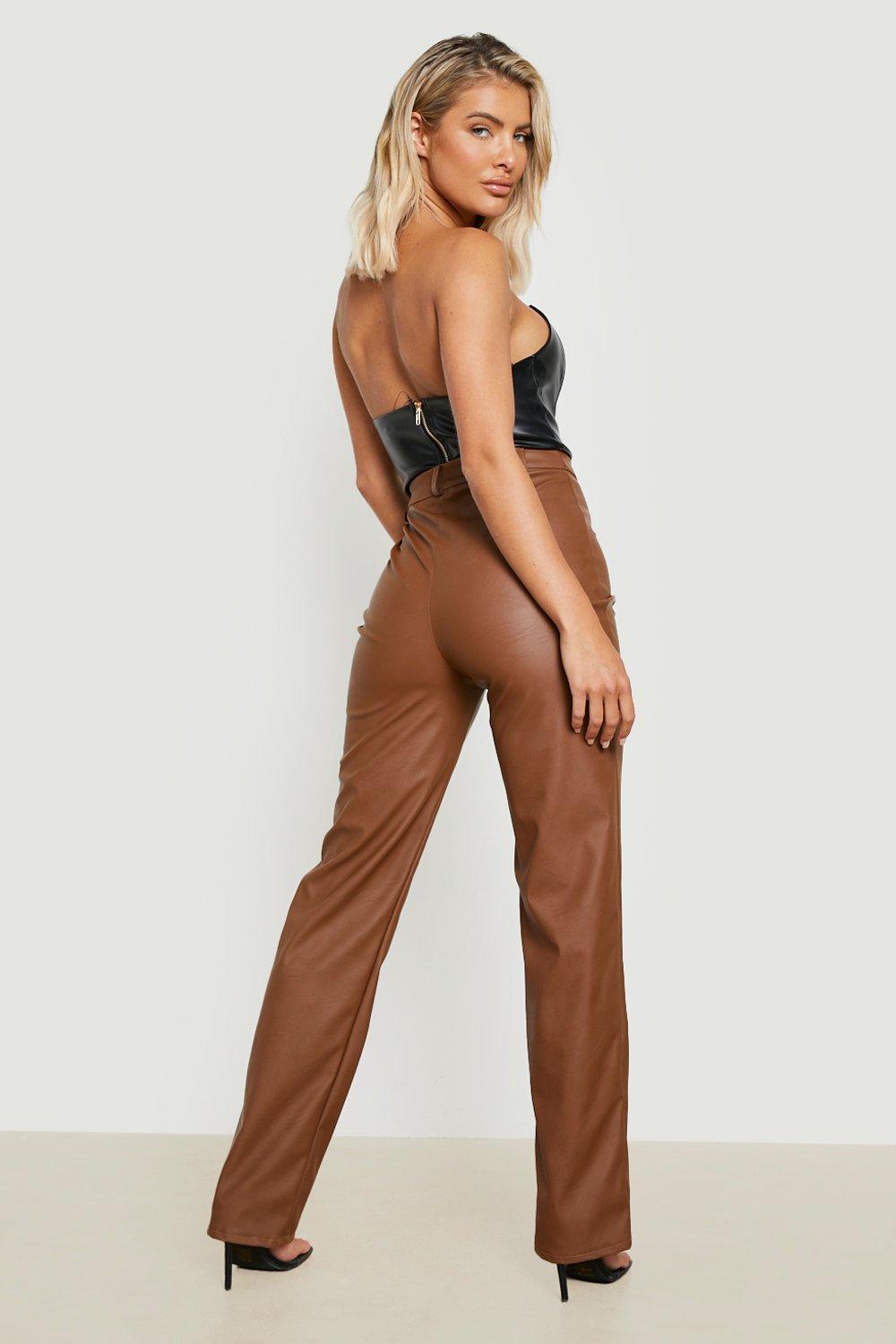 Wide Leg Leather Look Trousers | boohoo