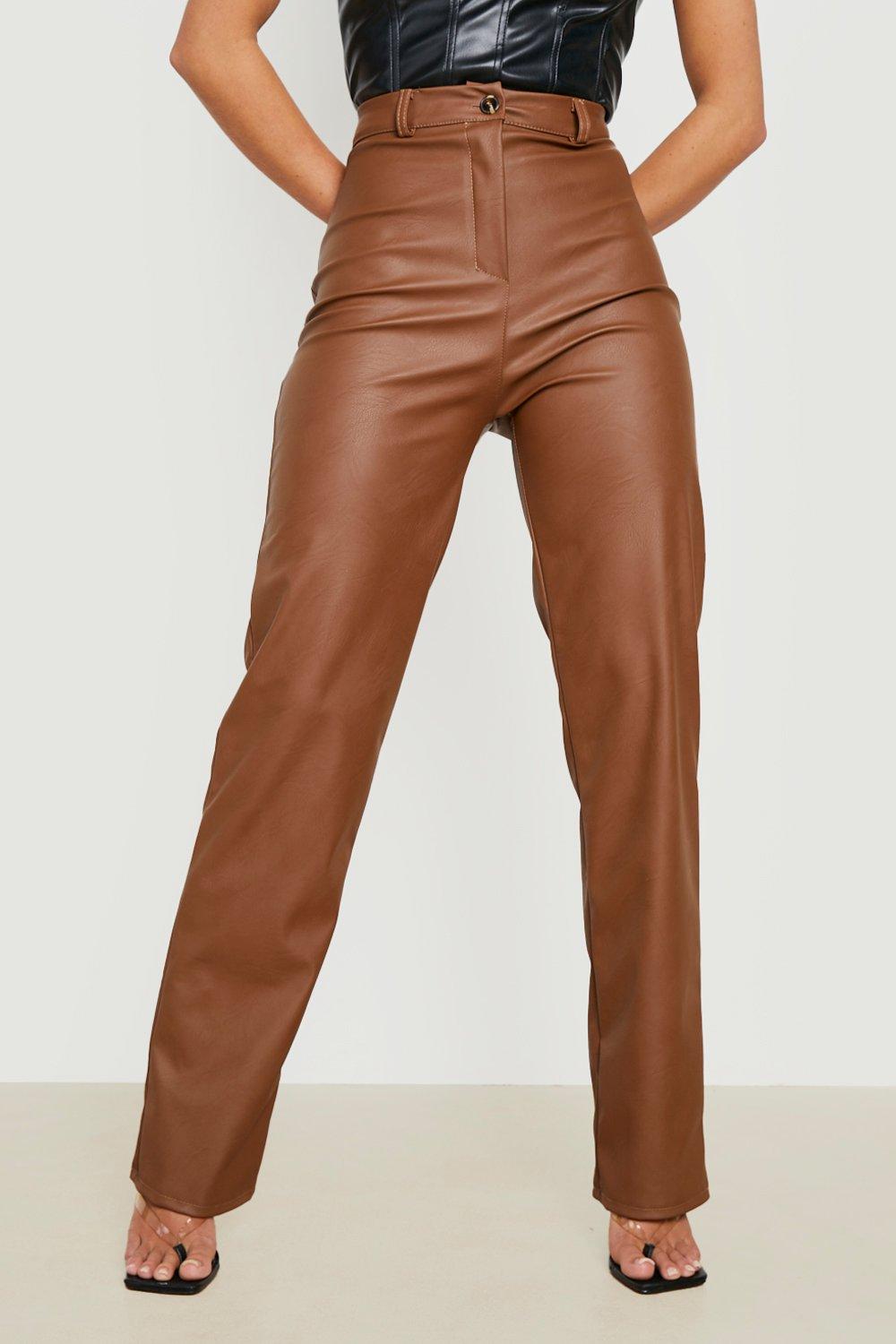 Women's Wide Leg Leather Look Trousers | Boohoo UK