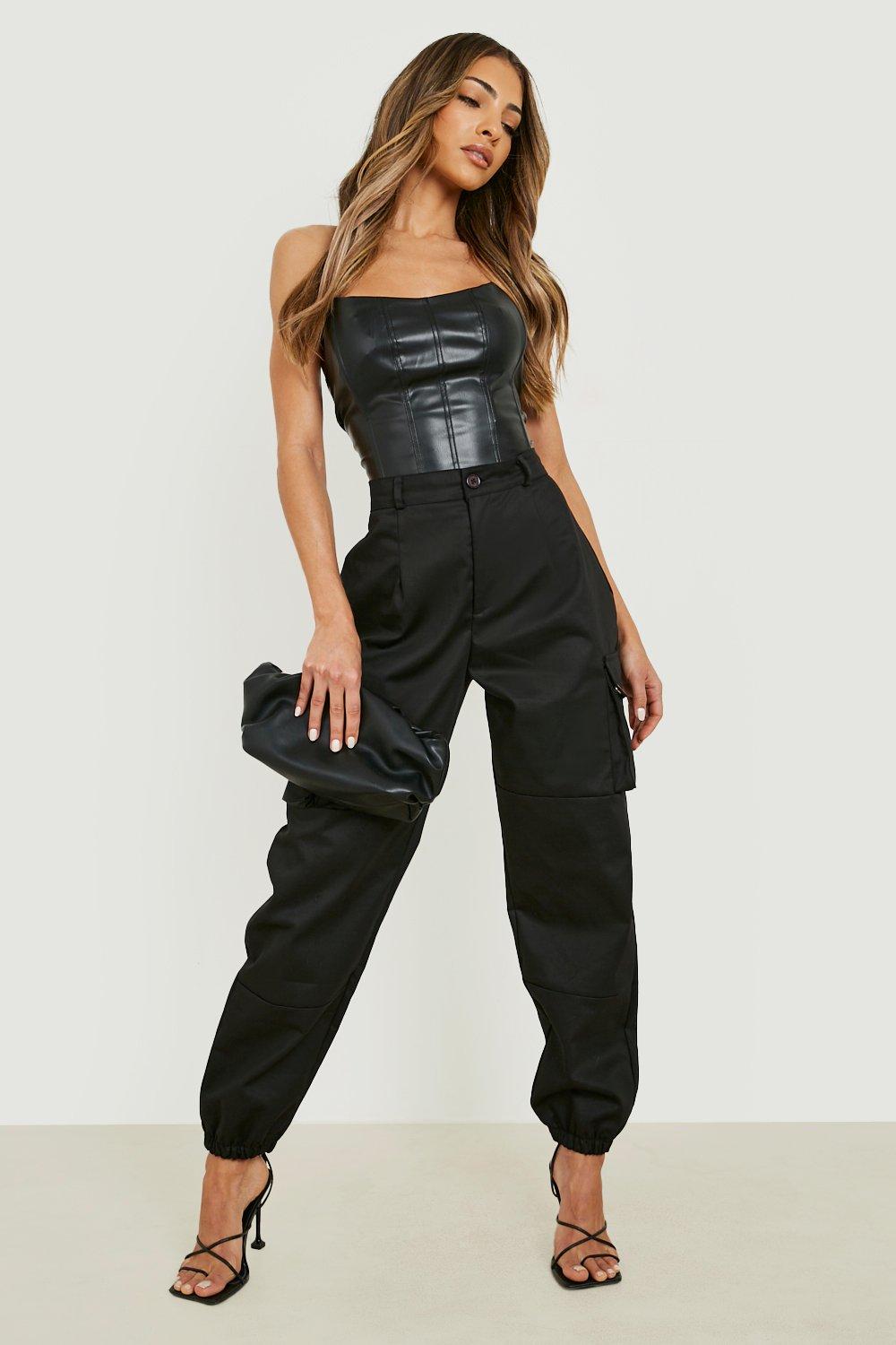 Women's High Waist Woven Pocket Cargo Trousers