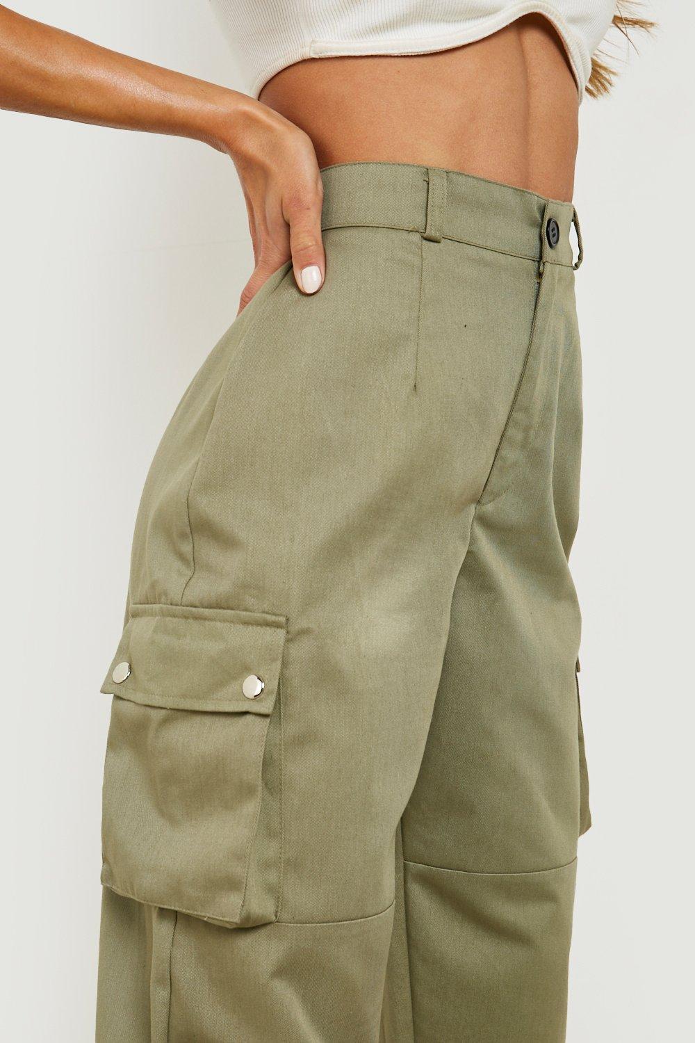 Women's High Waist Woven Pocket Cargo Trousers