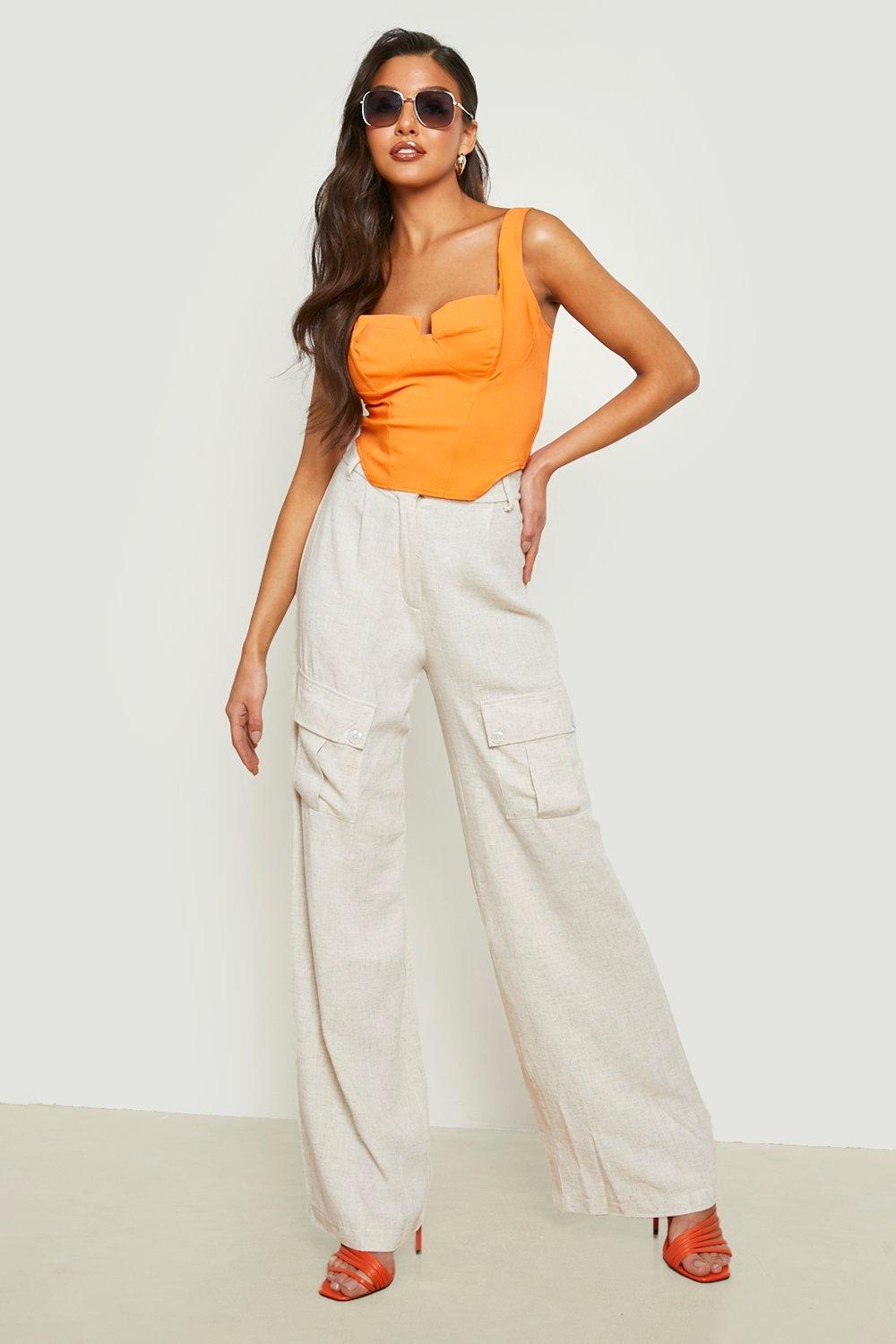 Slouchy Wide Leg Linen Cargo Pants