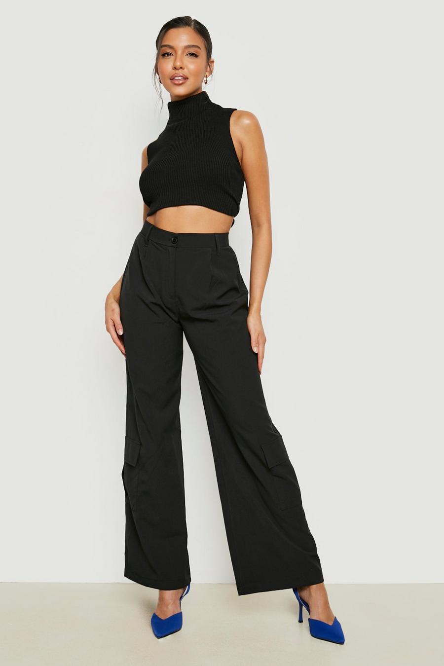 Black Wide Leg Slouchy Cargo Trousers image number 1