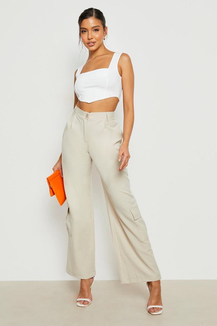 Stone beige Wide Leg Slouchy Cargo Trousers image number 1