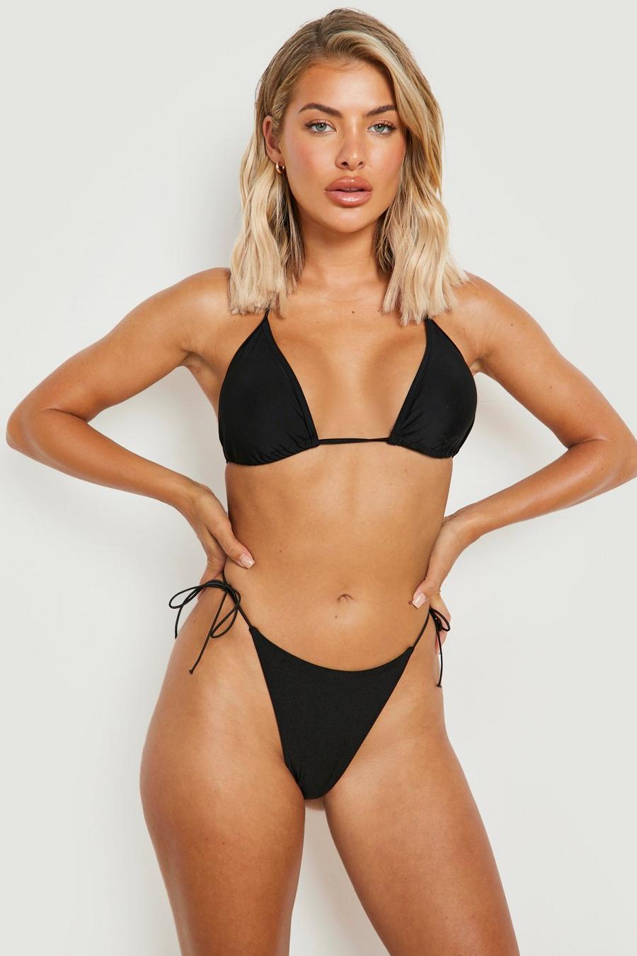 Black Skinny Straps Triangle Bikini Top