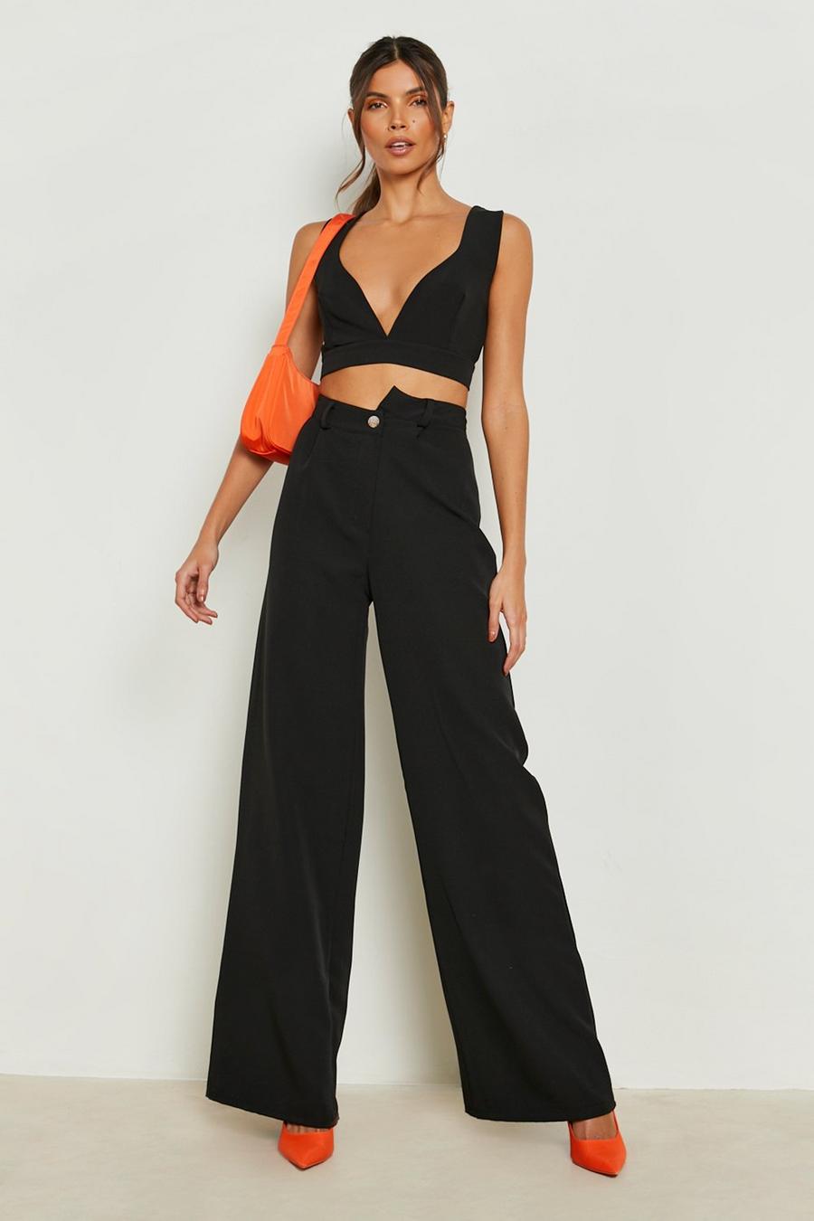 Black Asymetric Button Wide Leg Relaxed Trousers image number 1