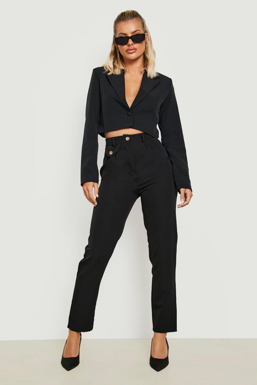 Black svart Pocket Detail Relaxed Fit Tailored Trousers