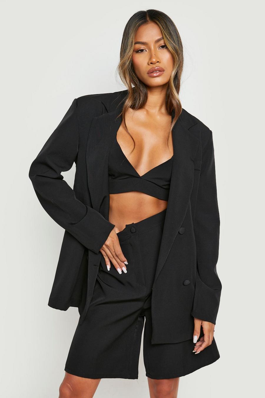 Black Relaxed Fit Double Breasted Blazer image number 1