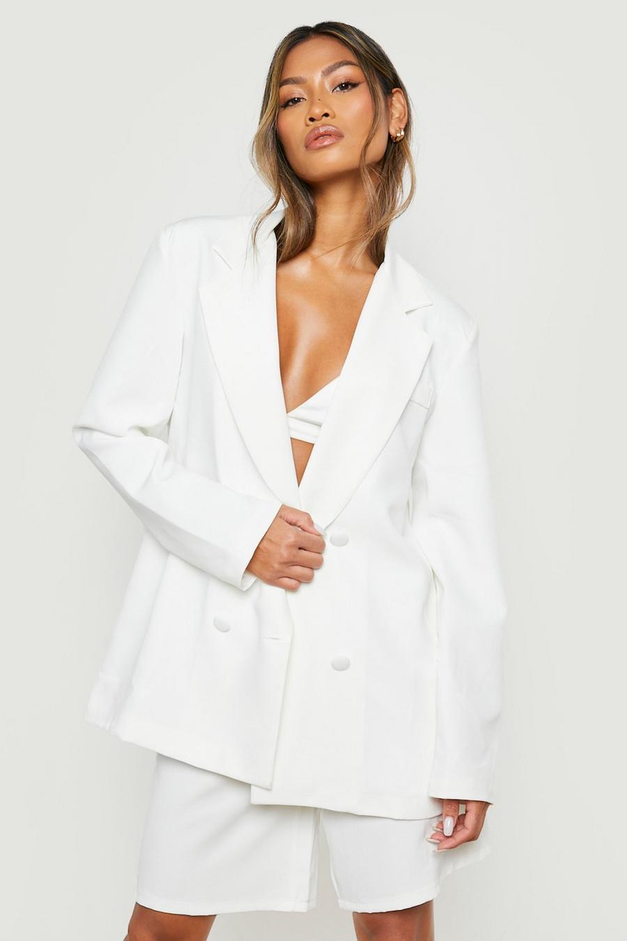 Ivory white Relaxed Fit Double Breasted Blazer