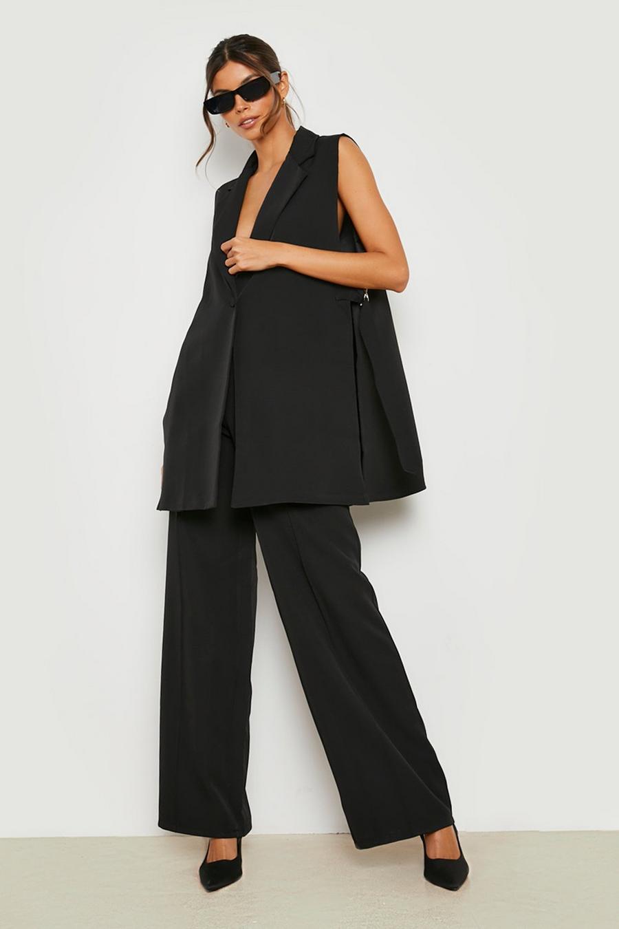 Black Pintuck Wide Leg Relaxed Fit Dress Pants image number 1