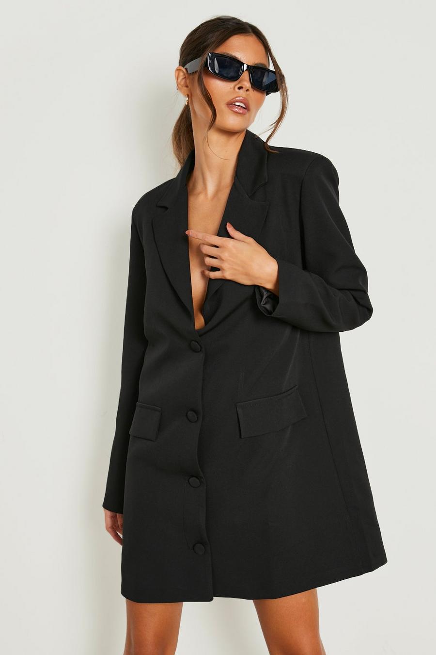 Black Boxy Relaxed Fit Tailored Blazer Dress image number 1