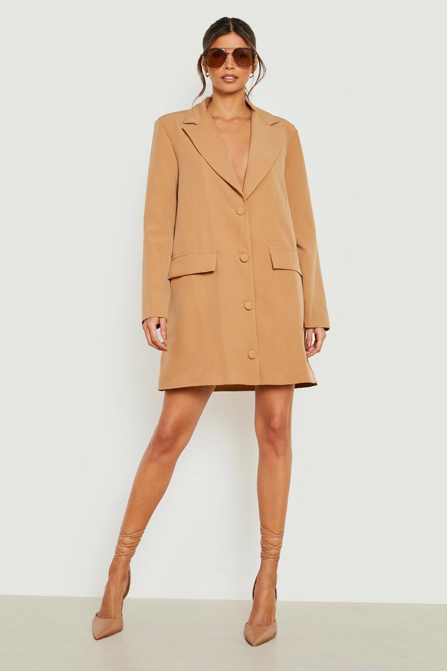 Camel Boxy Relaxed Fit Tailored Blazer Dress image number 1