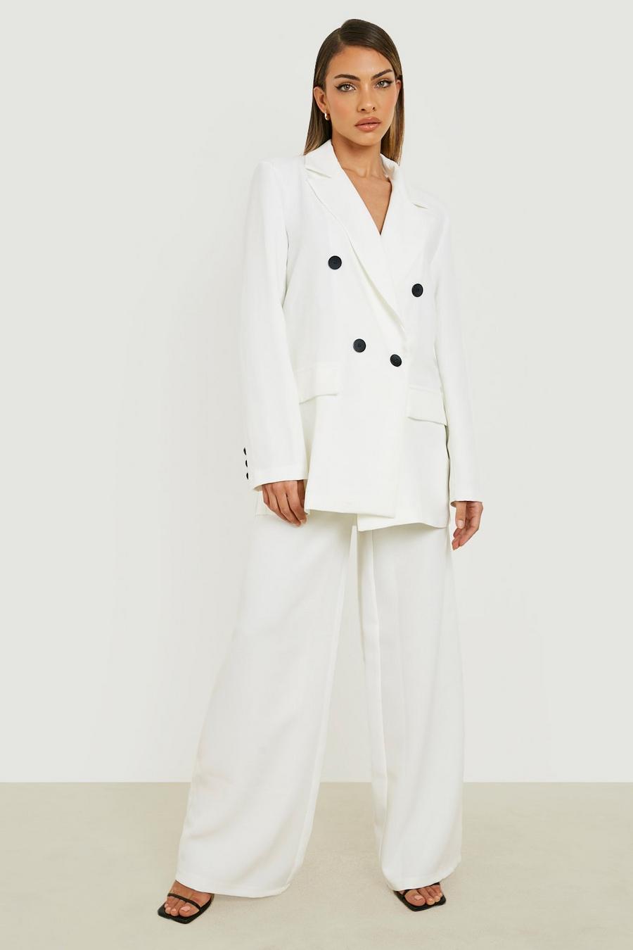 Ivory white Relaxed Fit Wide Leg Tailored Trousers