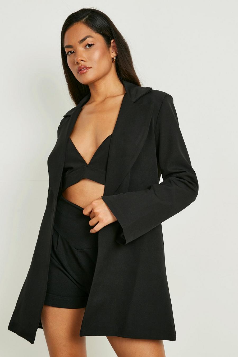 Black Split Sleeve Tailored Relaxed Fit Blazer 